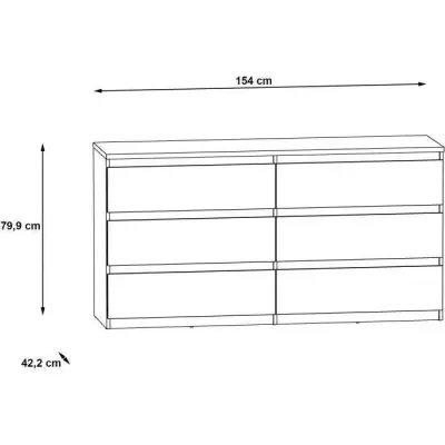 Commode CHELSEA 6 Tiroirs Blanc/Béton clair - Éco-responsable FSC® - L 154 x P 42,2 x H 79,9 cm