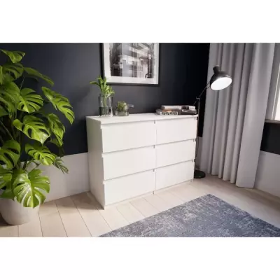 Commode CHELSEA 6 tiroirs - Décor blanc mat - Compact et pratique