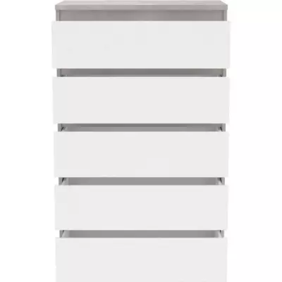 Commode CHELSEA 5 tiroirs - Style béton clair et blanc - Spacieux et moderne