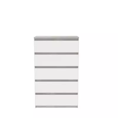 Commode CHELSEA 5 tiroirs - Style béton clair et blanc - Spacieux et moderne