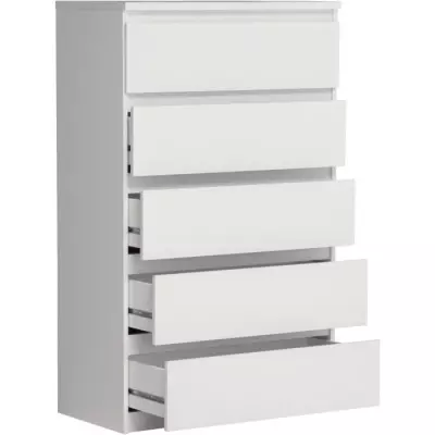 Commode CHELSEA 5 tiroirs - Blanc mat - Multifonctionnelle