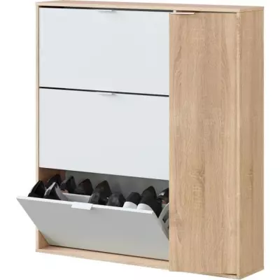 Meuble à chaussure moderne - Chêne canadien et blanc - PEFC™ - 106x115x22cm