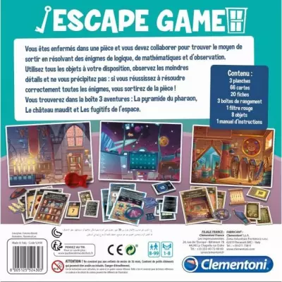 Clementoni Escape Game - Pharaon, Espace, Château - 1 à 8 joueurs