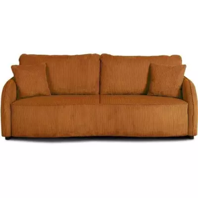 Canapé convertible 3 places BARI - Velours cotelé - Terracotta - Avec Coffre de rangement