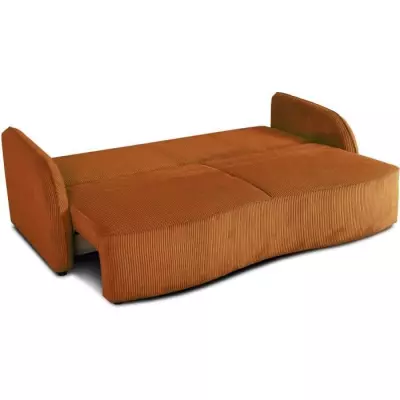 Canapé convertible 3 places BARI - Velours cotelé - Terracotta - Avec Coffre de rangement