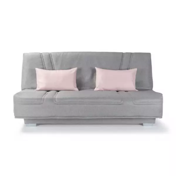 COMFORT BULTEX Banquette clic clac - Tissu Gris + Coussins déco rose - L193 x P95 cm