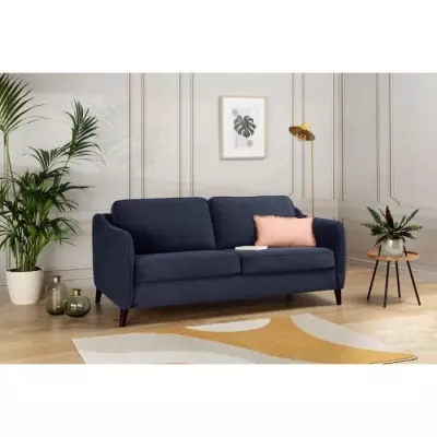 Canapé convertible express 3 places velours bleu nuit - Made in France