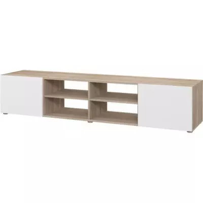 Meuble TV PILVI - Blanc et chene - Certifié FSC® - 180x42x37 cm