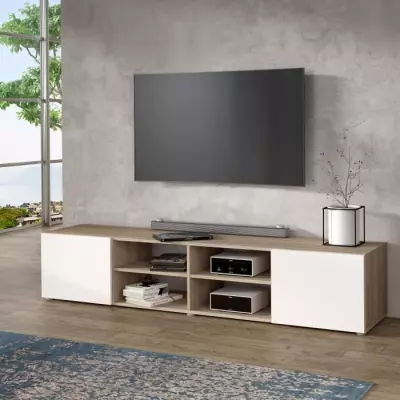 Meuble TV PILVI - Blanc et chene - Certifié FSC® - 180x42x37 cm