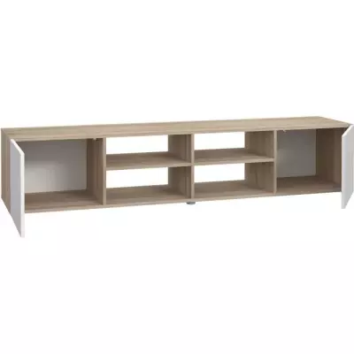 Meuble TV PILVI - Blanc et chene - Certifié FSC® - 180x42x37 cm