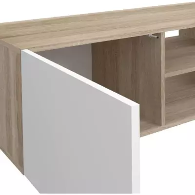 Meuble TV PILVI - Blanc et chene - Certifié FSC® - 180x42x37 cm