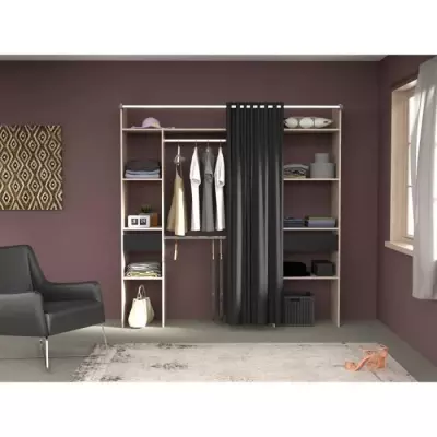 Dressing ARTIC avec rideau - 2 colonnes - Chene Jackson et noir