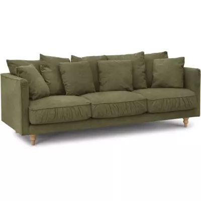 Canapé fixe 4 places CONSTANCE - Tissu vert - Design élégant