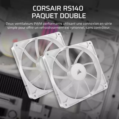 Pack de 2 ventilateurs PWM 140mm CORSAIR RS140 Blanc