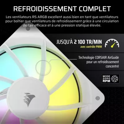 Ventilateur ARGB 120mm - CORSAIR RS120 Blanc - Refroidissement performant