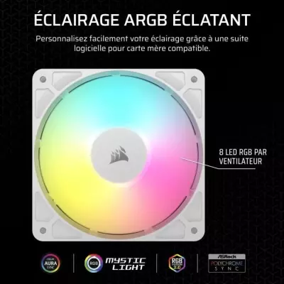 Pack 3 ventilateurs ARGB 120mm CORSAIR RS120 Blanc - Refroidissement et Ventilation