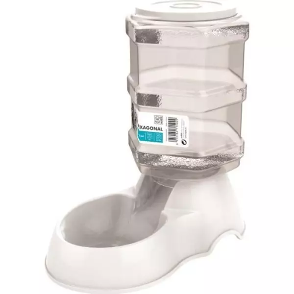 M-PETS Distributeur de croquettes Hexagonal - 3500ml - Blanc - Pour chien