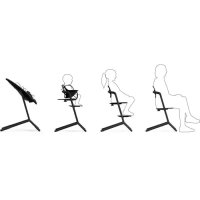Chaise Haute Évolutive et Réglable Lemo 2 - Noir Éblouissant