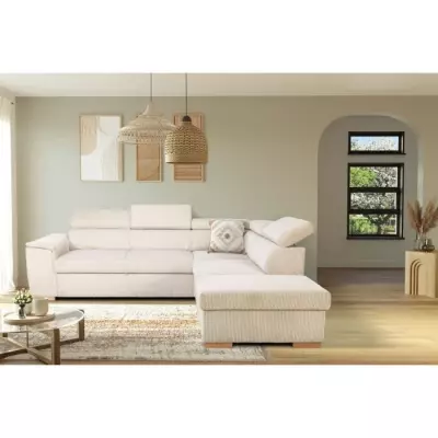 Canapé d'angle convertible réversible 5 places DAYTONA - Velours côtelé beige