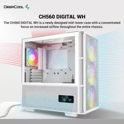 Boitier PC sans alimentation DEEPCOOL CH560 DIGITAL (Blanc) - Compact E-ATX