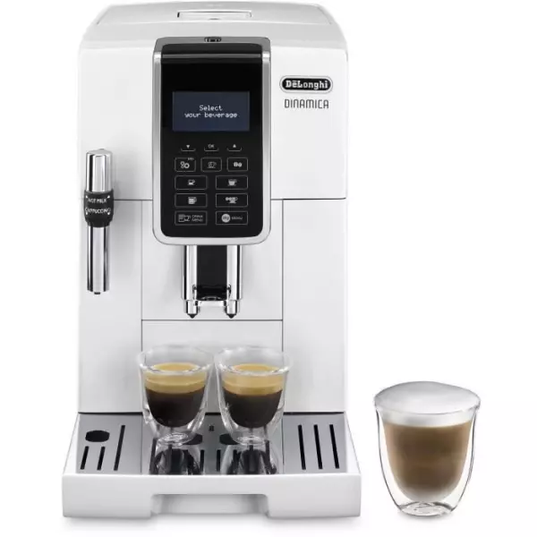 Machine expresso automatique avec broyeur - DELONGHI Dinamica ECAM350.35.W - Blanc - buse vapeur - 15 bar - Machine a café grai