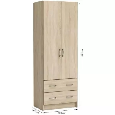 Armoire Classique en Chêne Brossé - 2 Portes et 2 Tiroirs - Made in France