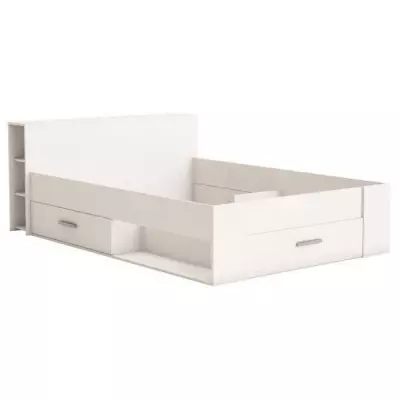 Lit adulte contemporain blanc perle + tête de lit - 160 x 200 cm - OXYGENE
