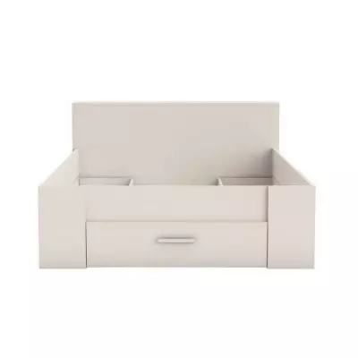 Lit adulte contemporain blanc perle + tête de lit - 160 x 200 cm - OXYGENE