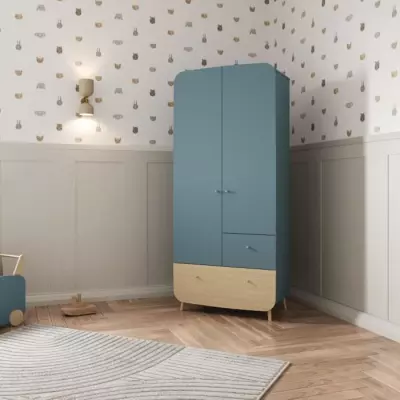 Ensemble lit évolutif et commode Firmana - Bleu/bois