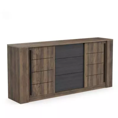 Enfilade MONACO - Chêne et noir - 2P 3T - L206 x P44,9 x H94 cm
