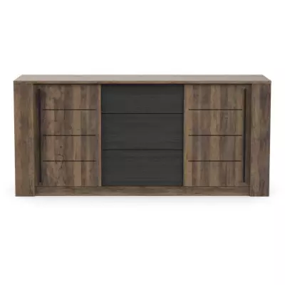 Enfilade MONACO - Chêne et noir - 2P 3T - L206 x P44,9 x H94 cm