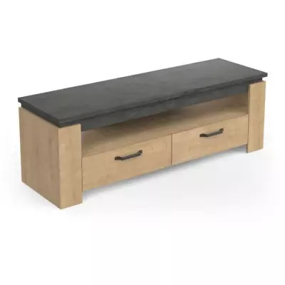 Meuble TV AUSTIN - Décor chêne Hamilton et Sidewalk - Taille max 55'