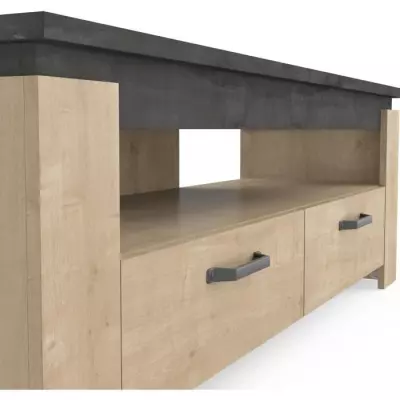 Meuble TV AUSTIN - Décor chêne Hamilton et Sidewalk - Taille max 55'