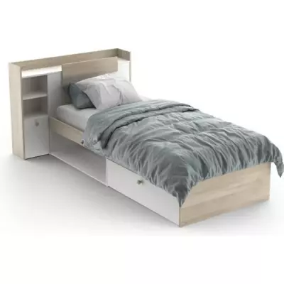 Lit enfant LIFE - 90x190/200 - Rangements - Chene et blanc - Fabriqué en France