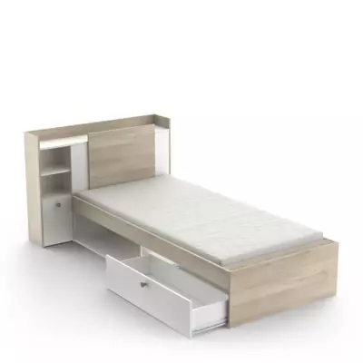 Lit enfant LIFE - 90x190/200 - Rangements - Chene et blanc - Fabriqué en France