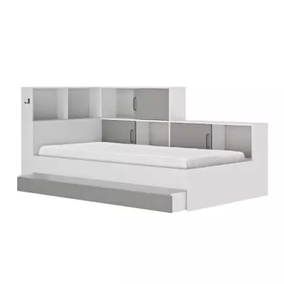 Lit enfant GAMI Erwan avec rangements - Blanc/Gris - 90 x 200 cm