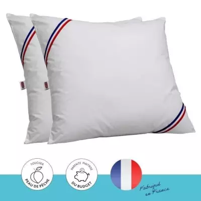 Ensemble de 2 oreillers Tendance 60x60 cm - Fibre polyester - Blanc