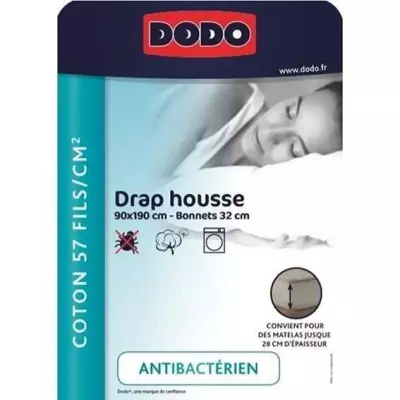 Drap Housse Dodo Antibactérien Taupe 90x190 cm - Bonnet 32 cm