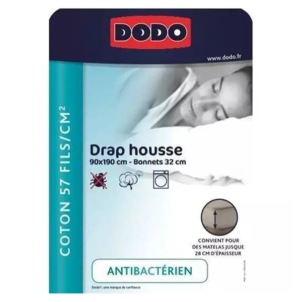 DRAP HOUSSE DODO - ANTIBACTERIENS - TAUPE - 90X190 cm - Bonnet 32 cm