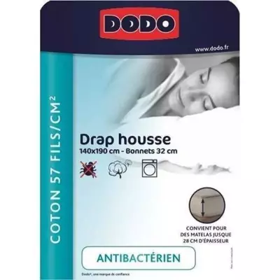 Drap Housse Dodo Antibactérien Taupe 140X190 cm - Bonnet 32 cm