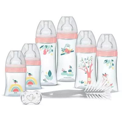 Ensemble Naissance Dodie: 6 Biberons Anti-Colique + Sucette Anatomique + Goupillon - Rose