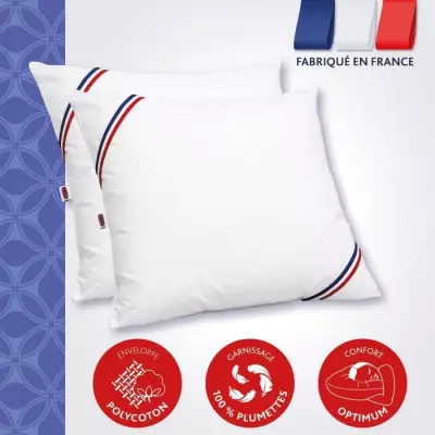 Lot de 2 Oreillers MERIBEL Plumettes 60x60cm - Plus responsable et Made in France