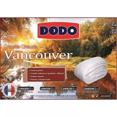 Couette chaude Vancouver 240x260 cm - 400gr/m² - Blanc DODO