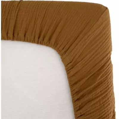 Drap housse lange AU FIL DE L'EAU Caramel - 70 x 140 cm