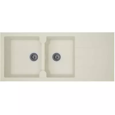 Évier cuisine en résine blanc 2 bacs + égouttoir - 116 x 50 cm #MadeInFrance