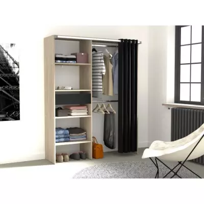 Dressing avec rideau ARTIC - Chene et noir - Fabriqué en France