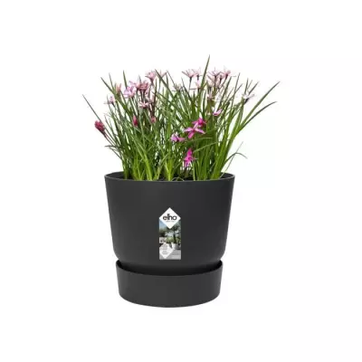 Pot de fleurs rond Greenville 30 - Vivre noir - Ø 29,5 x H 27,8 cm - Parfait pour l'extérieur