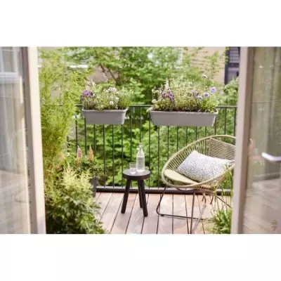 Elho Noa Balconnière XL Gris 78x20x18 cm - Pot de fleur balcon extérieur