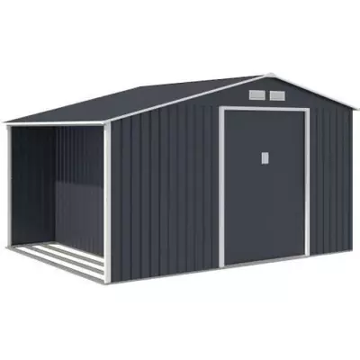 Abri de jardin en métal et abri bûches 8,72 m² - Gris