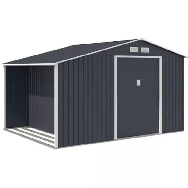 NOVA Abri de jardin en métal et abri bûches 8,72 m² - 342 x 255 x 202 - Kit d'ancrage inclus, 2 portes coulissantes - Gris